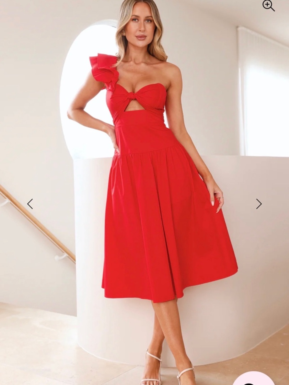 Hello Molly VIBRANT RENDEZVOUS ONE SHOULDER MIDI DRESS RED